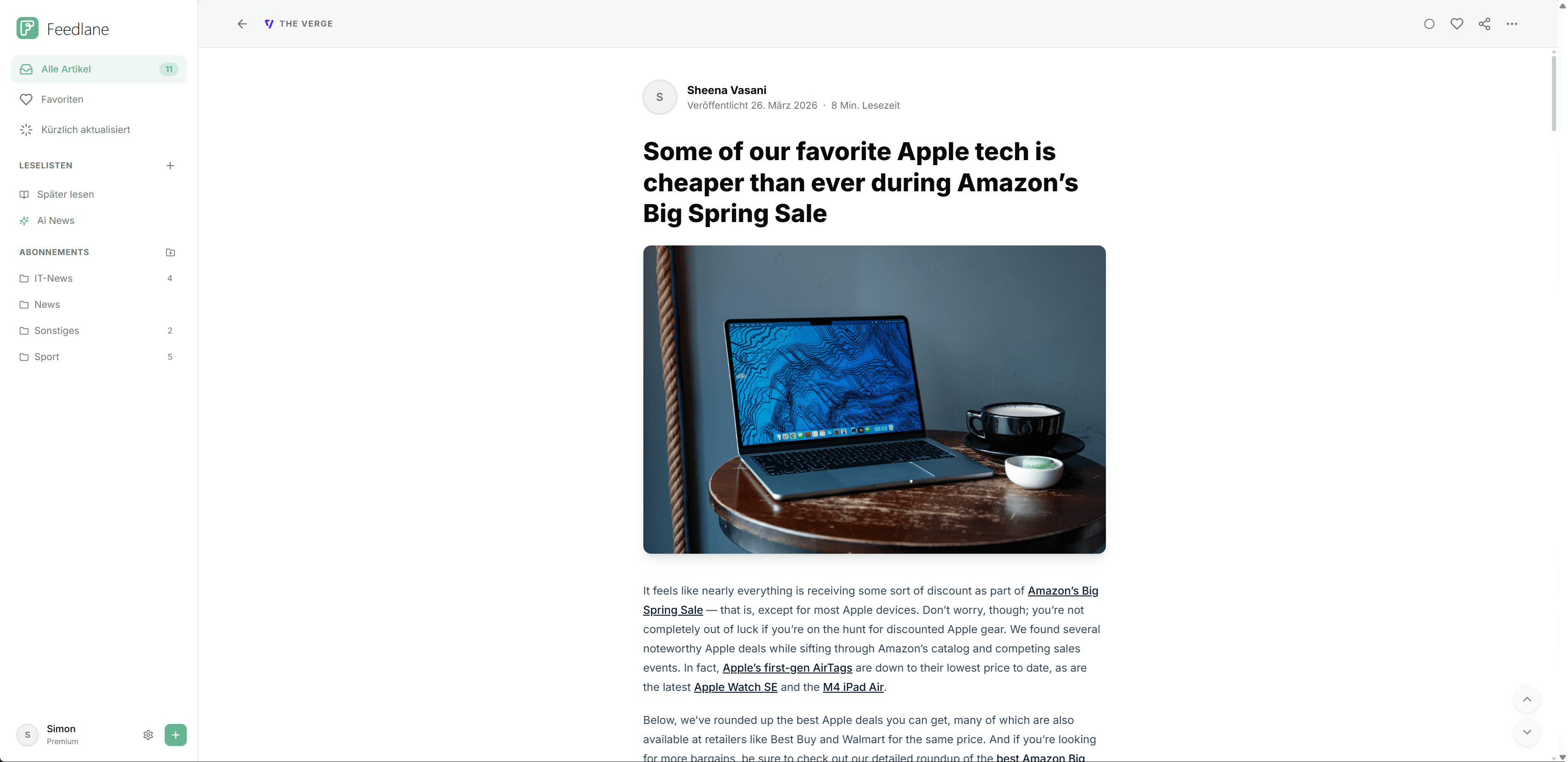 Feedlane RSS reader - search