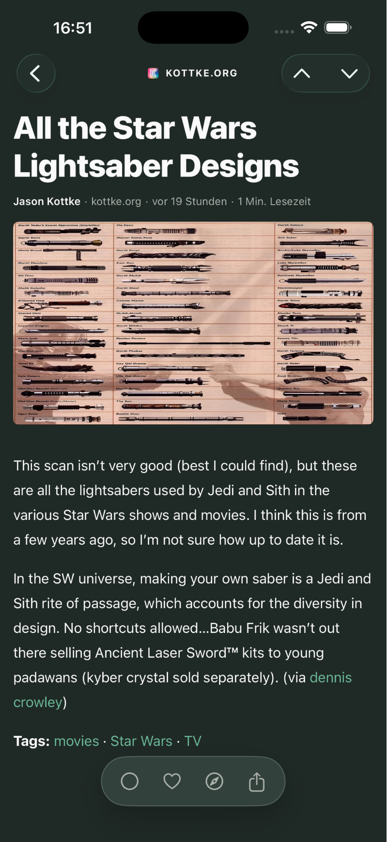 Article detail view in the iOS app