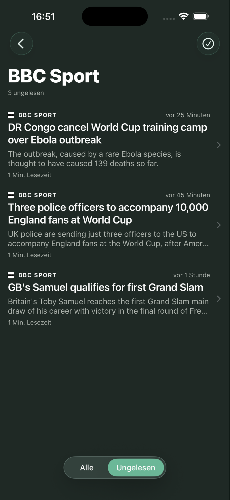 Article list in the iOS app