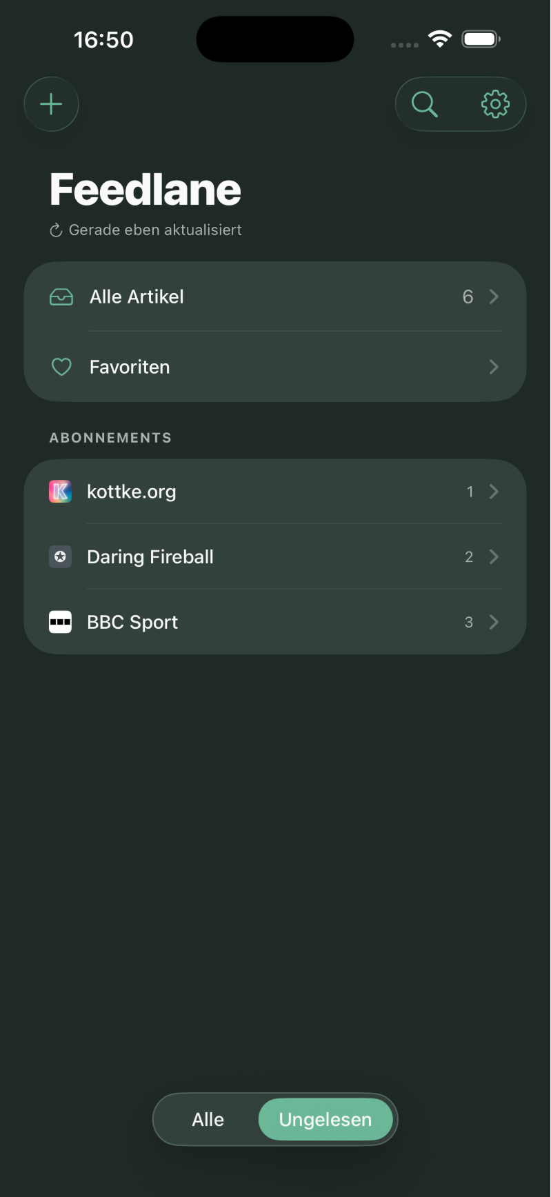 Feeds overview in the iOS app