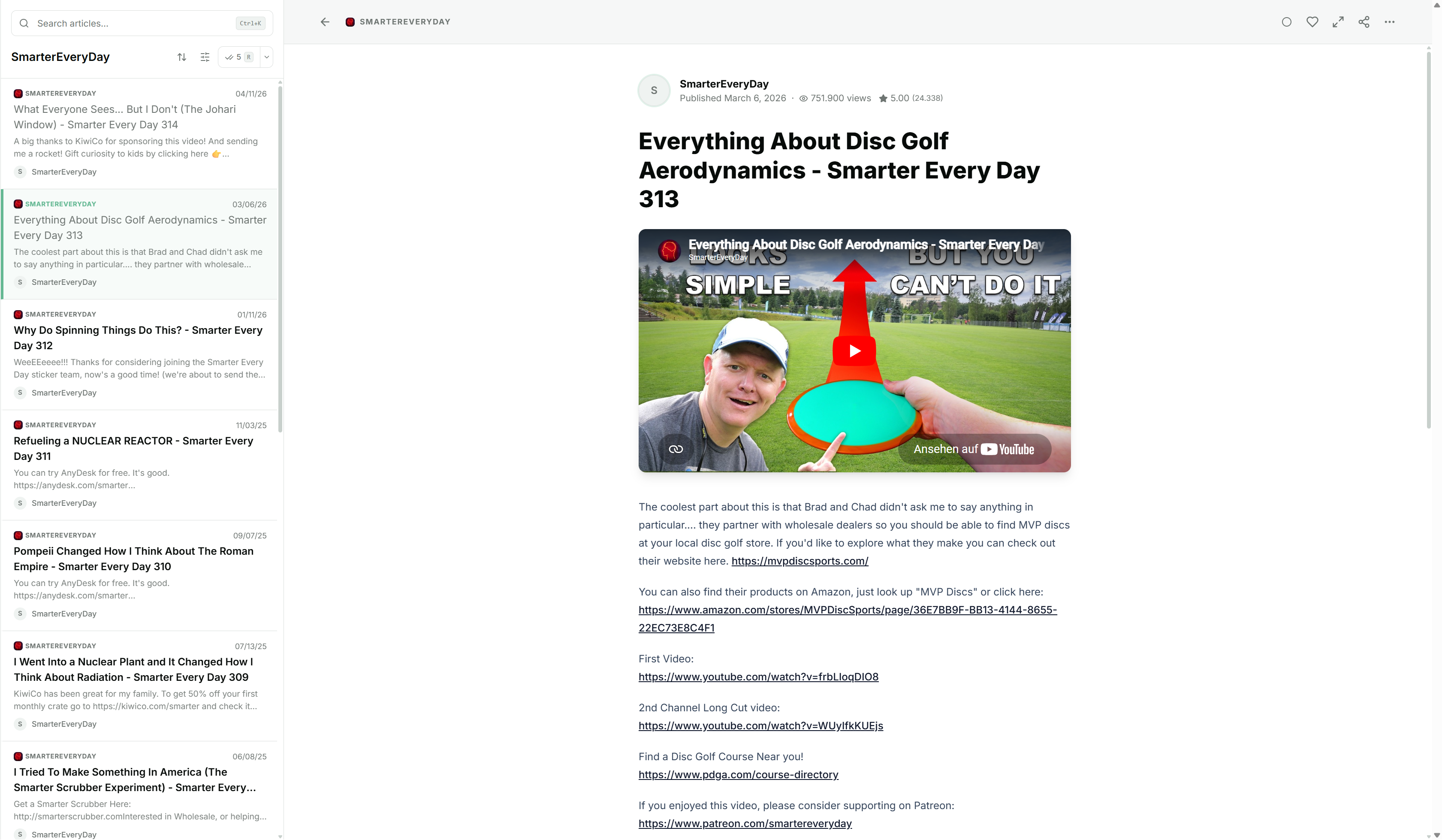 YouTube-Video im Reader